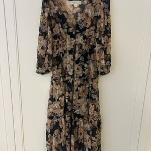 Saltwater LUXE Black and Brown Floral Long Sleeve Dress